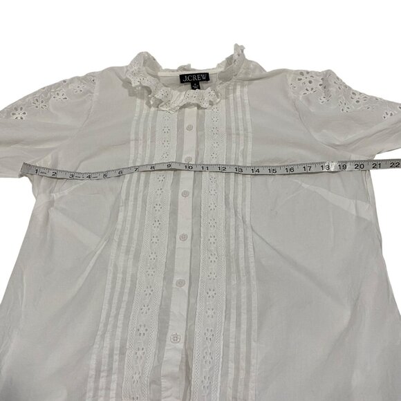 J. Crew Eyelet-Trim Ruffle Button Up White Shirt Size M - Picture 8 of 9